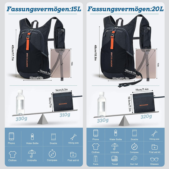 18L Wanderrucksack Herren Kleiner Rucksack Damen Leichter Daypack Tagesrucksack Faltbarer Trekkingru