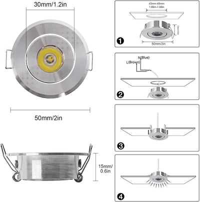 Klein LED Einbaustrahler 10er 1W 230V Rund Einbauspots mit Transformator Schwenkbar Mini Downlights