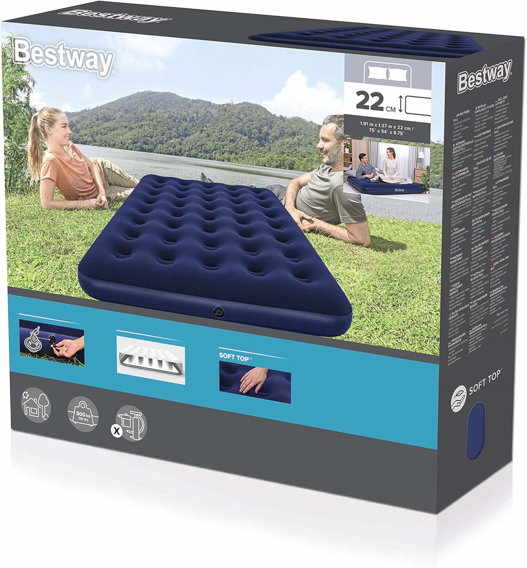 Bestway Luftbett Blue Horizon XT mit externer Elektropumpe Double XL/Lo 191 x 137 x 22 cm & Luftbett