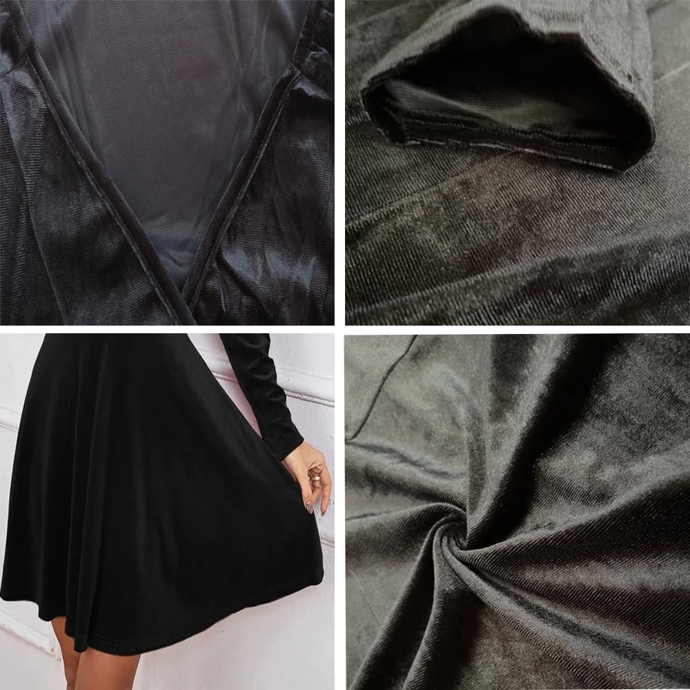 XIVISTO Damen Samtkleid Elegant Abendkleid Langarm Cocktailkleid Rundhals Kleid Bodycon festliches P