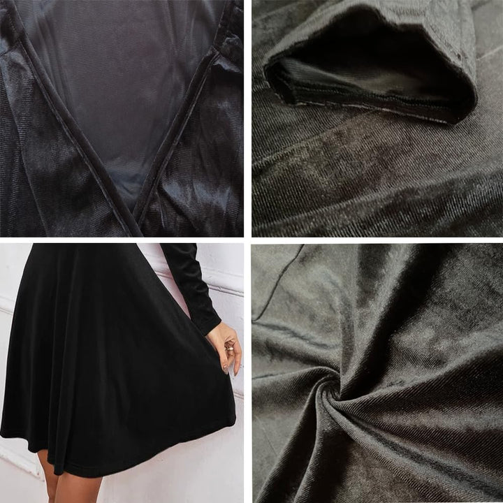 XIVISTO Damen Samtkleid Elegant Abendkleid Langarm Cocktailkleid Rundhals Kleid Bodycon festliches P