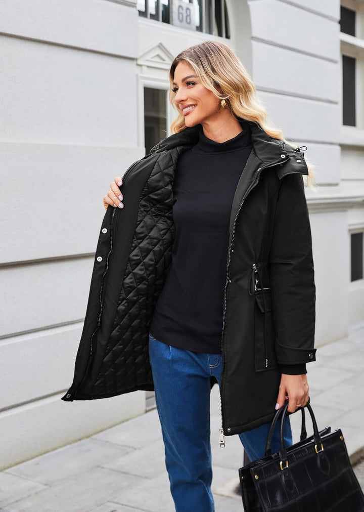 Maacie Umstands Baumwolljacke 3 in 1 Winter Langer Puffer Daunenjacke Parka mit Kapuze mit Taschen W