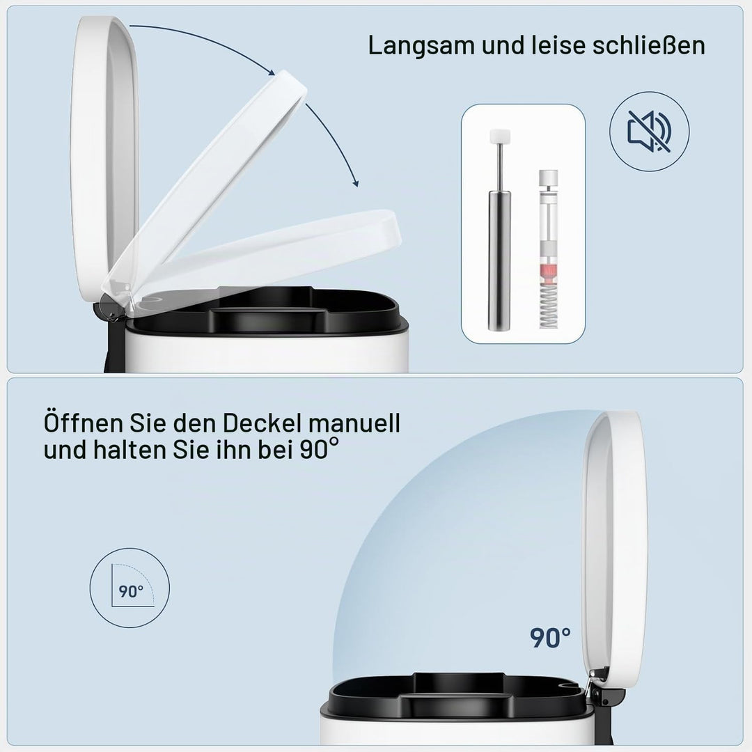Clevich Mülleimer 30L aus Stahl, Abfalleimer, Tretmülleimer mit Soft-Close Deckel, Fusspeda, abnehmb