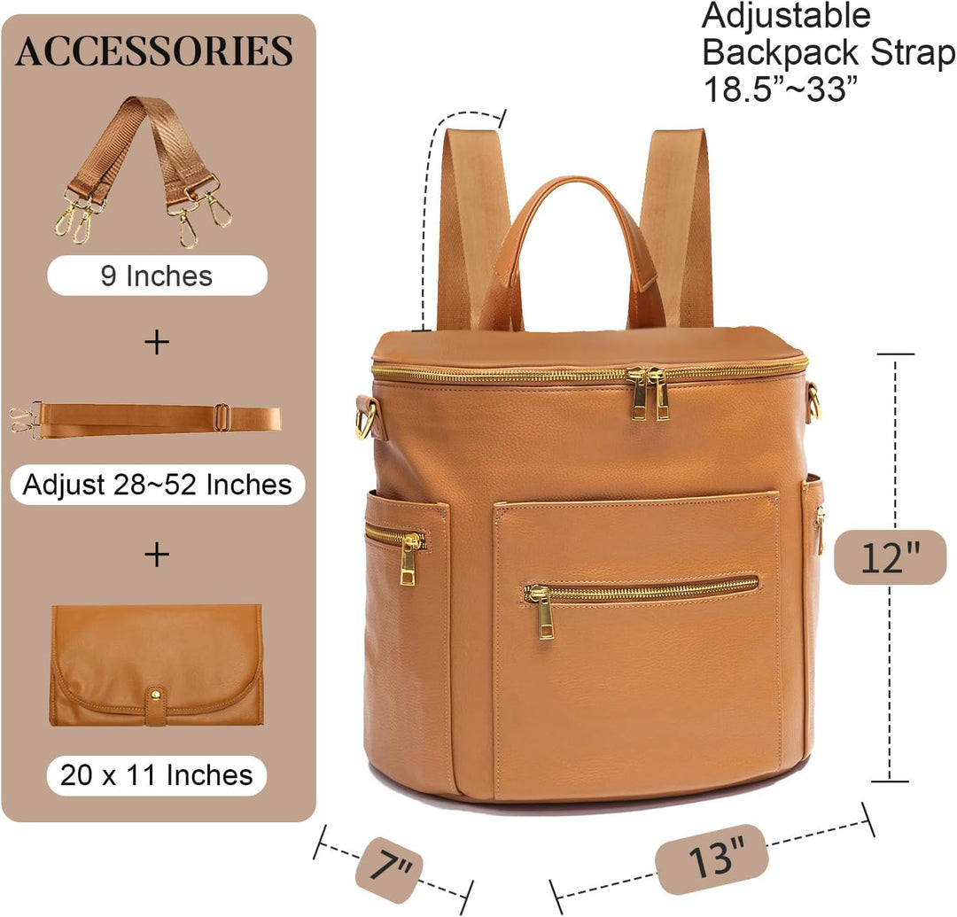 Wickeltasche aus Leder, Wickelrucksack mit Laptophülle, Wickelunterlage, Feuchttüchern, Kinderwageng