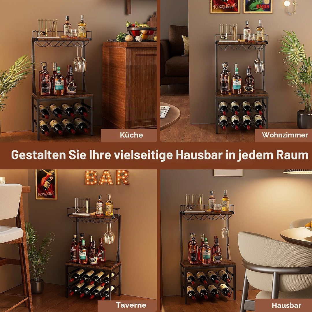 Nuovoware 3 Ebenen Schnapsschrank mit Weinregal, Freistehender Schnapsständer 8 Flaschen für Bar, Vi
