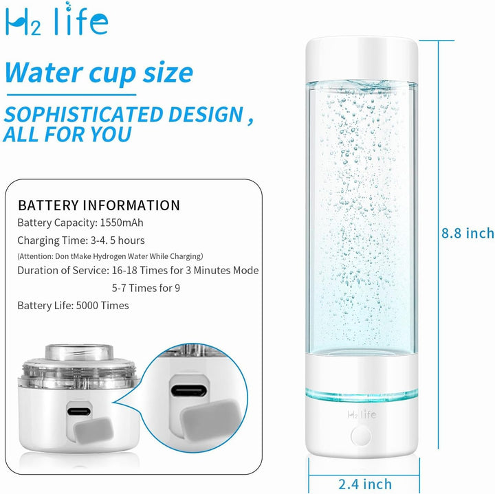 H2 Life Wasserstoff Wassergenerator, professionelle BPA-freie Wasserstoff Wasserflasche Dual-Modus t