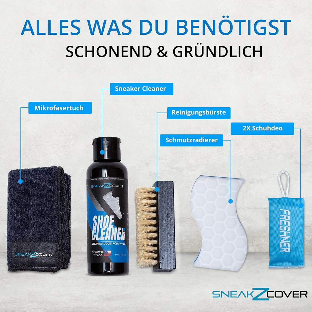 Sneaker Cleaner Set – Basic Schuhputzset inkl. hochwertiger Schuhreiniger, Schuhbürste, Mikrofasertu