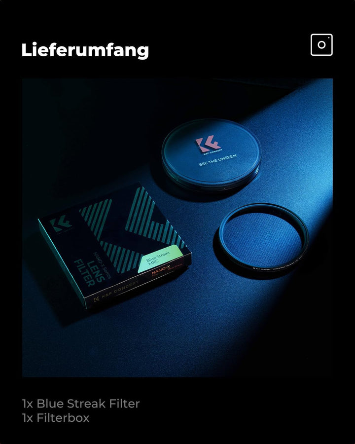 K&F CONCEPT Blue Streak Anamorpher Effekt Filter 82mm Blaue Streifenfilter Anamorphic Light Flare Ef
