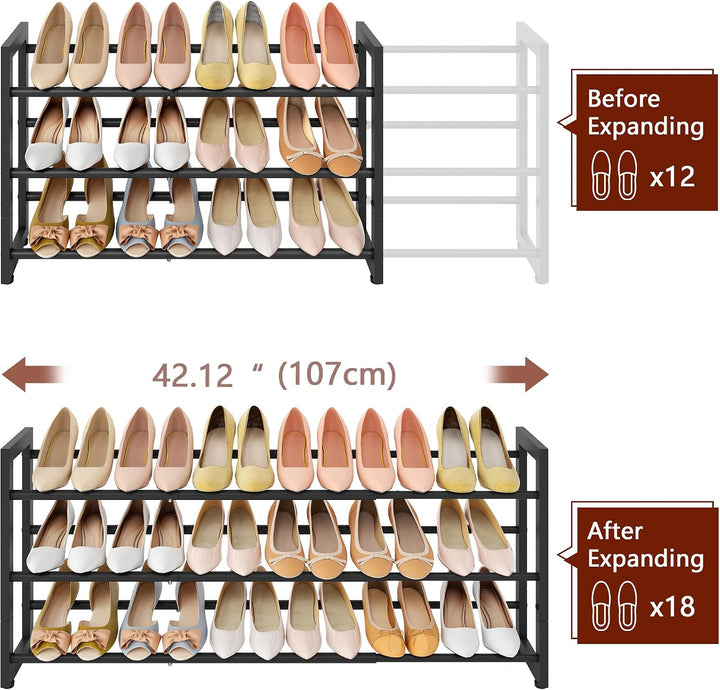 FAVOOSTY 3 Ebenen Schuhregal Metall Ausziehbares Schwarz, Verstellbar Platzsparend, Shoes Rack, Robu