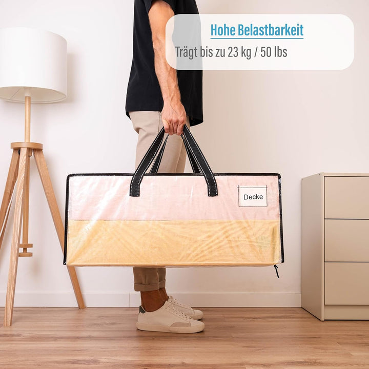 VENO 6er-Pack Umzugstaschen XXL (87 Liter) Aufbewahrungstasche mit Starken Griffen & Reissverschluss