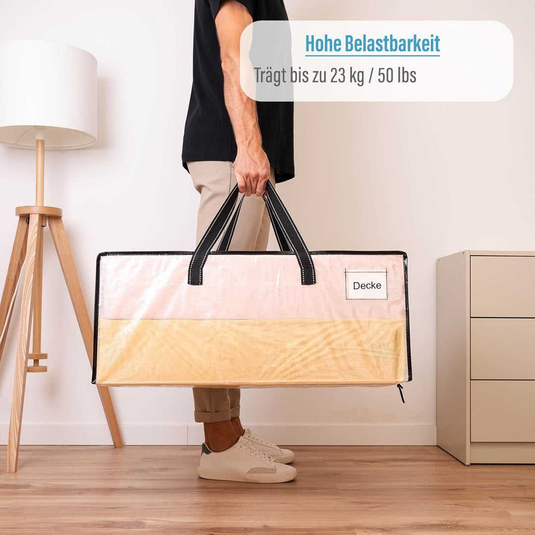 VENO 4er-Pack Umzugstaschen XXL (87 Liter) Aufbewahrungstasche mit Starken Griffen & Reissverschluss
