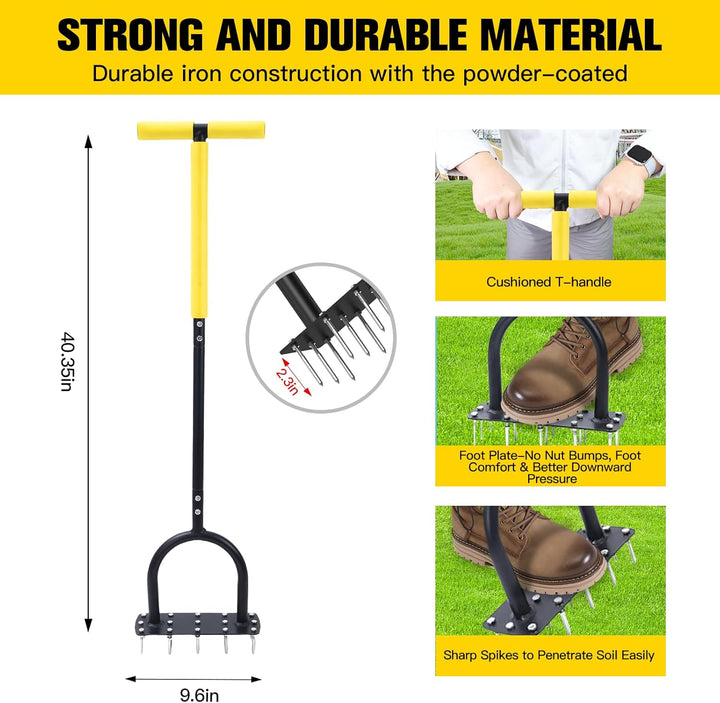 ROCKY&CHAO Rasenlüfter Aerifizierer für Rasen –Mini Manuelles Rasenbelüften Gerät mit 15 Spikes, T-G