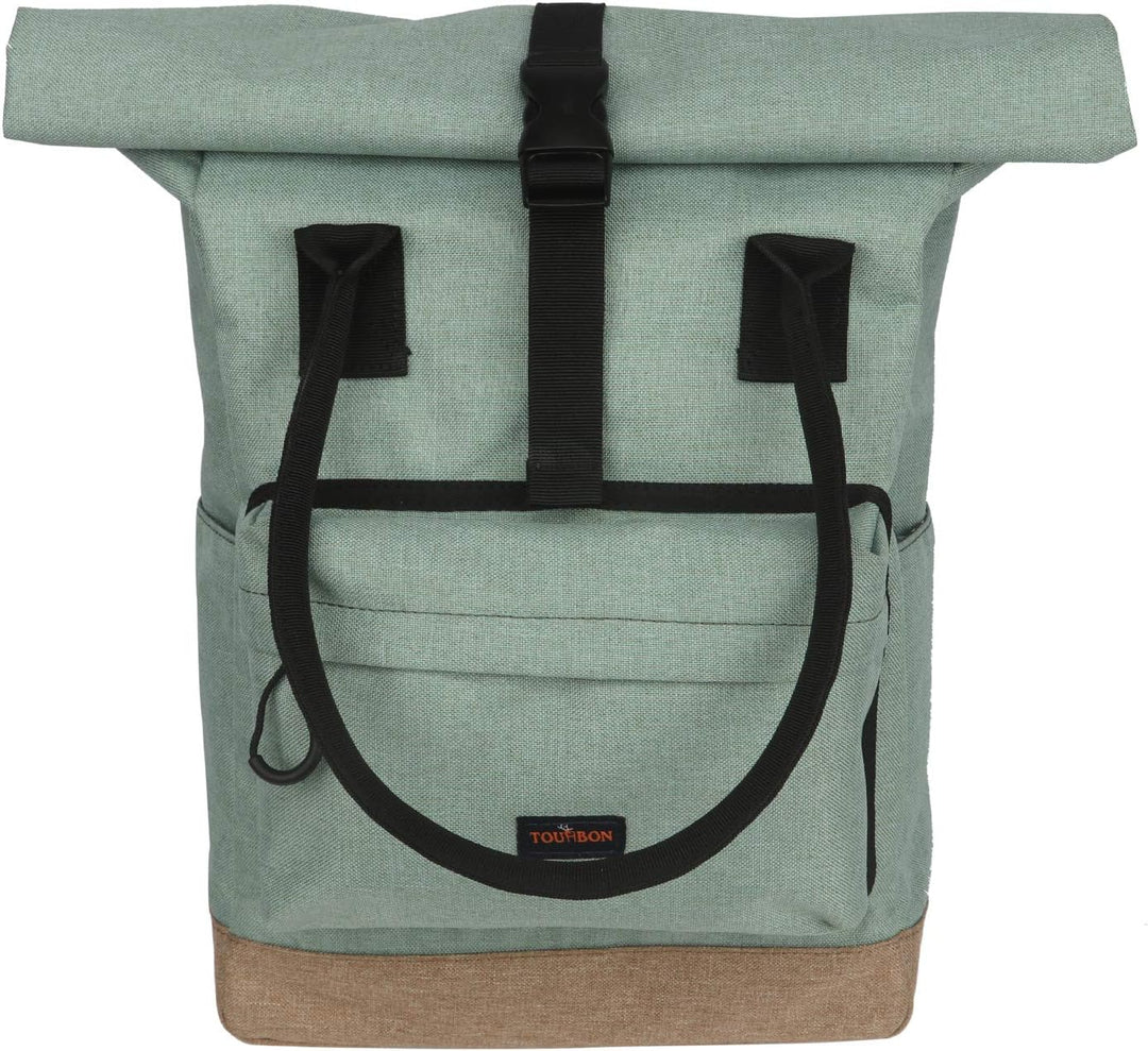 TOURBON Nylon Roll-Top Clip-on Market Shopper Fahrradtasche Rucksack Schulter Tote Bag Grün, Grün