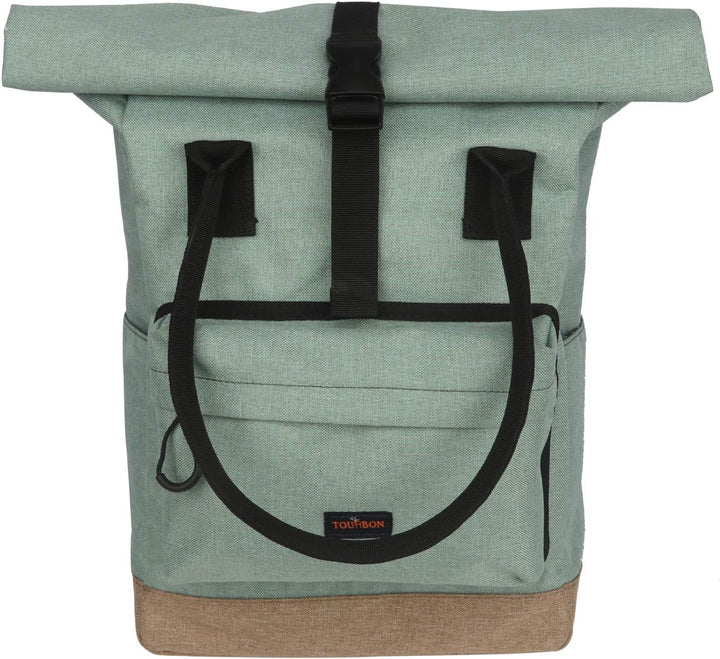 TOURBON Nylon Roll-Top Clip-on Market Shopper Fahrradtasche Rucksack Schulter Tote Bag Grün, Grün