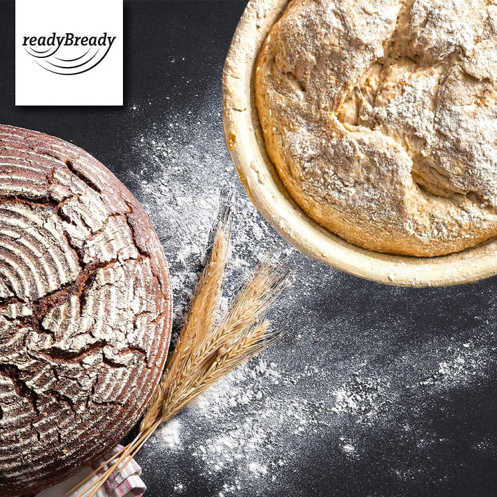 readyBready Gärkörbchen (rund, 22cm & 25cm) - hochwertiges Gärkorb Set zum Brotbacken inkl. Leinentü