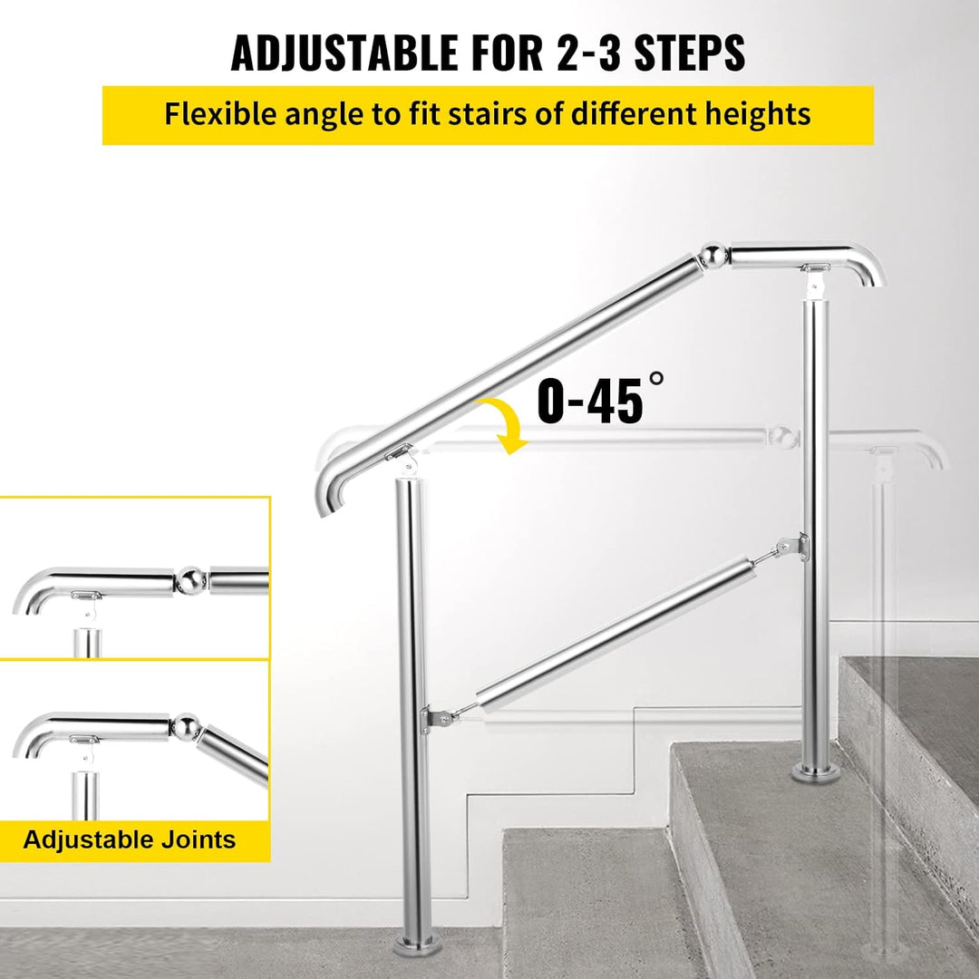 Happybuy Treppengeländer 3 Stufen, Hauseingang Handlauf Edelstahl mit Pfosten, Verstellbare Eingangs