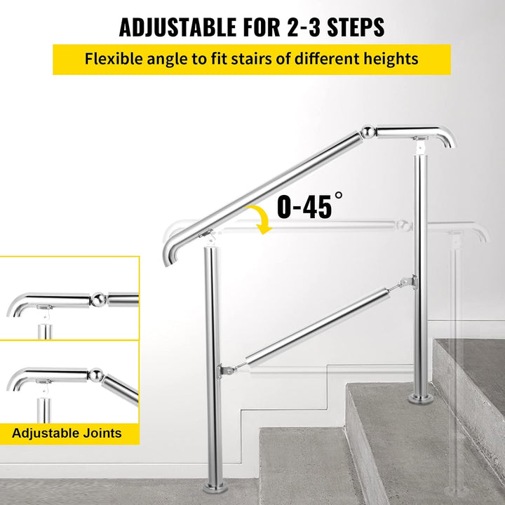 Happybuy Treppengeländer 3 Stufen, Hauseingang Handlauf Edelstahl mit Pfosten, Verstellbare Eingangs