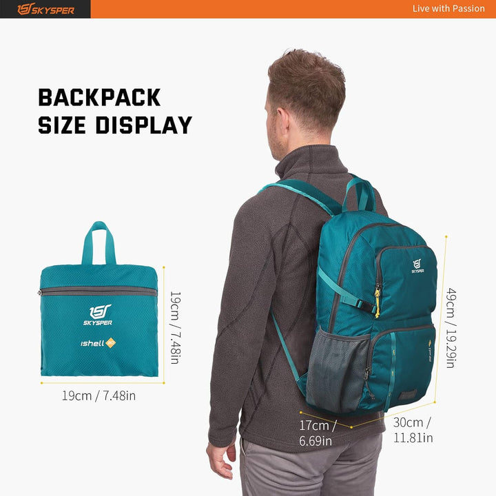 SKYSPER Ultraleichter Faltbarer Rucksack mit Nassfach - Wasserfest und Verstaubarer Daypack für Wand