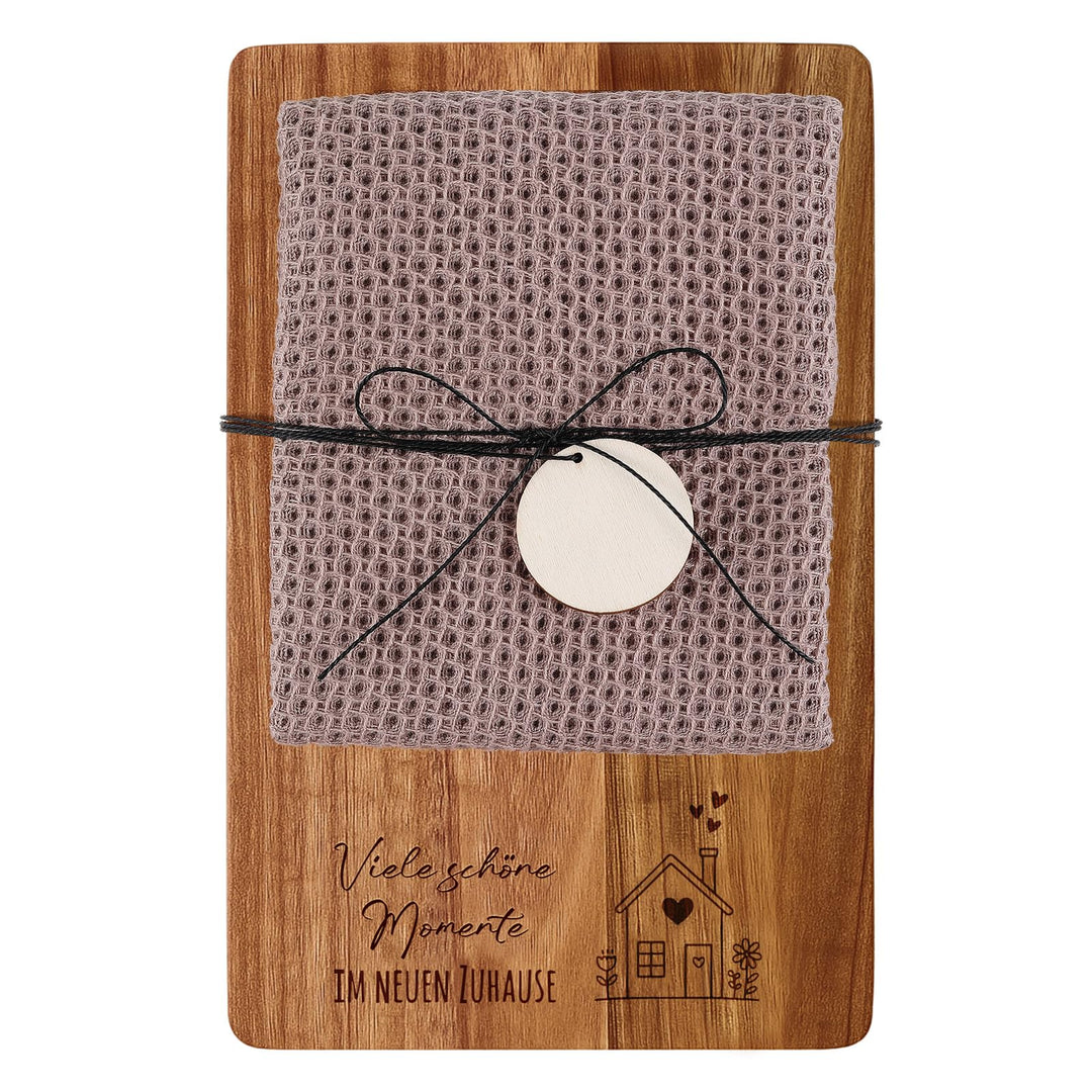 Xuniea Einweihungsgeschenk 23 x 15 cm Holz Frühstücksbrett Baumwolle Küchentuch Neues Zuhause Gesche