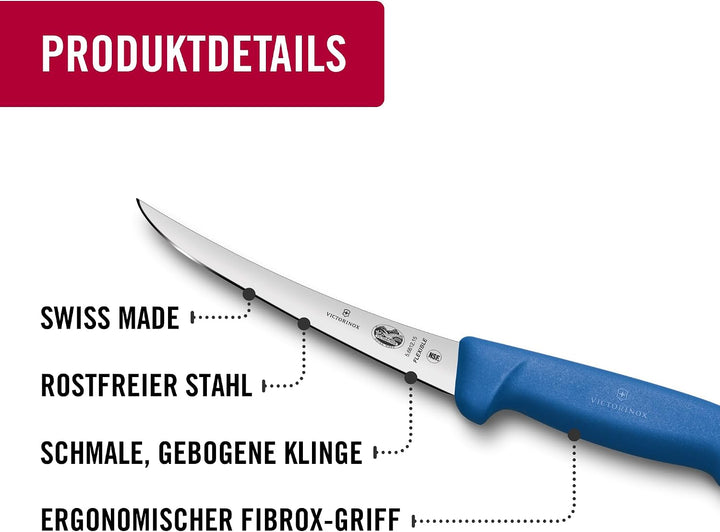 Victorinox Fibrox Ausbeinmesser, Scharfes Küchenmesser für Fleisch und Fisch, 15 cm, Gebogene Klinge