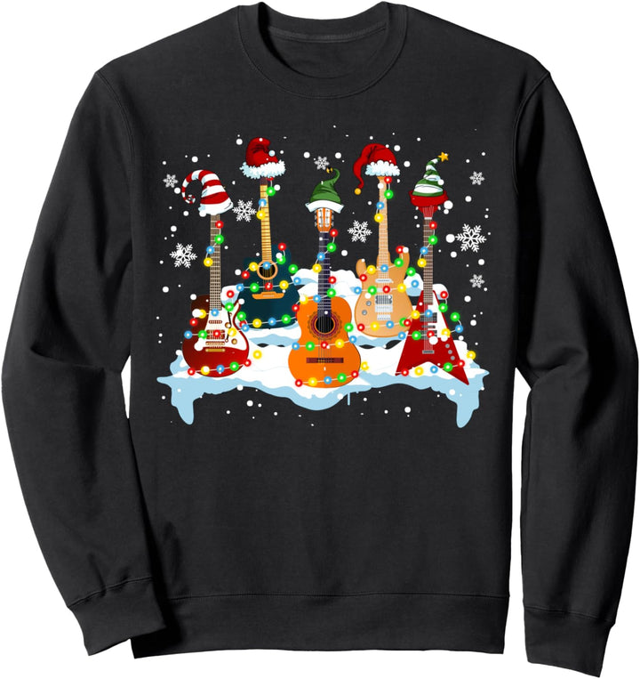 Christmas Guitar Tree Xmas Lights Santa Guitar Instruments Sweatshirt