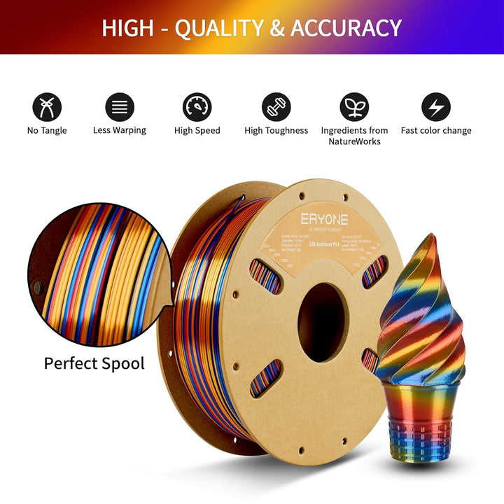 ERYONE Ultra Shiny Silk PLA Filament voor 3D Druker, PLA Filament 1.75mm, +/- 0,03mm,1kg 1 Spule, Tw