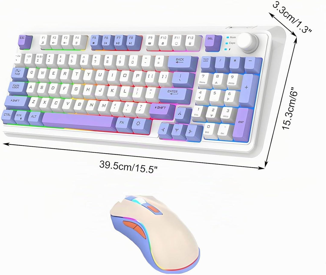 Lancoon Tastatur und Maus Set Kabellos mit Wiederaufladbarem 2.4G Lautstärkeregler 94 Tasten Dual-Mo