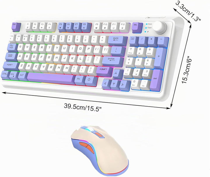 Lancoon Tastatur und Maus Set Kabellos mit Wiederaufladbarem 2.4G Lautstärkeregler 94 Tasten Dual-Mo