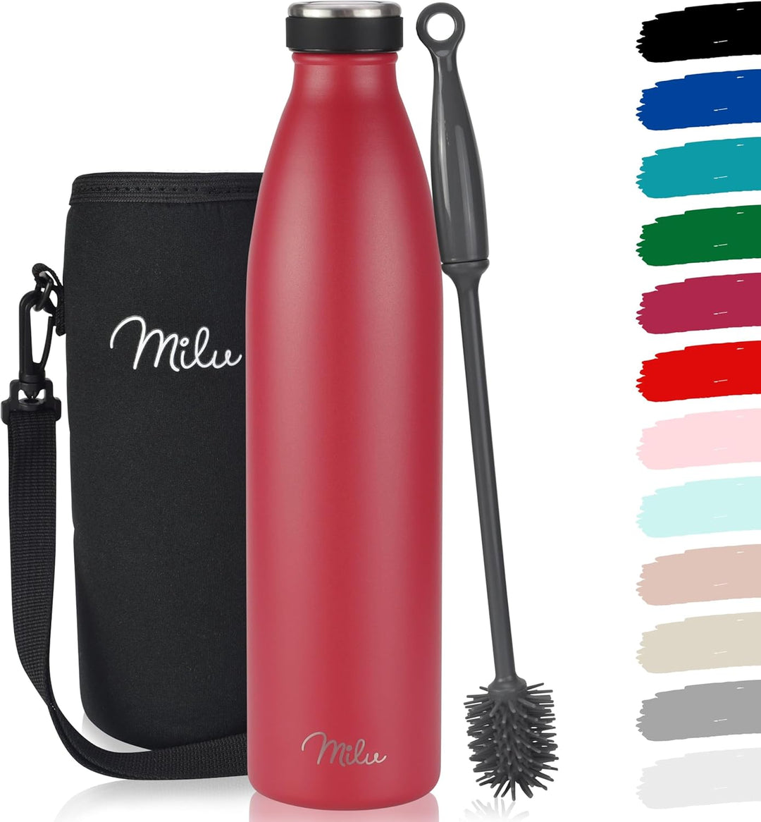 Milu Edelstahl Trinkflasche 350ml 500ml 750ml 1L, 1,5L Thermosflasche, Isolierte Wasserflasche, Ausl