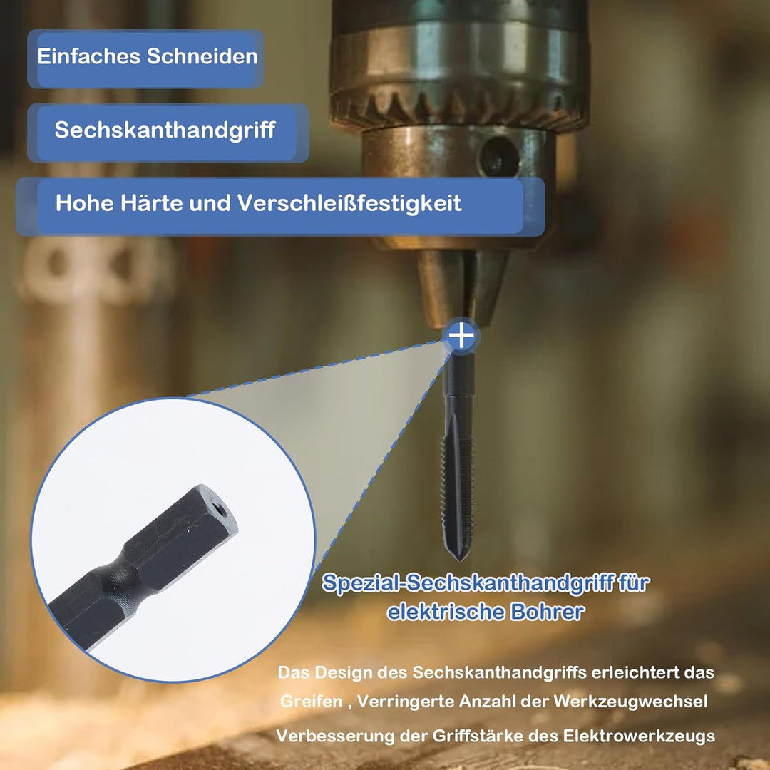 KEWAYO 5 Stück Gewindeschneider Bit Set M4 -M10, HSS Nitrieren Gewindebohrer Bit Satz, Metric Gewind