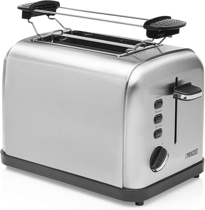 Princess Edelstahl Toaster mit zwei Schlitze – herausnehmbares Krümmelfach - Auftau-, Aufwärm- & Sto