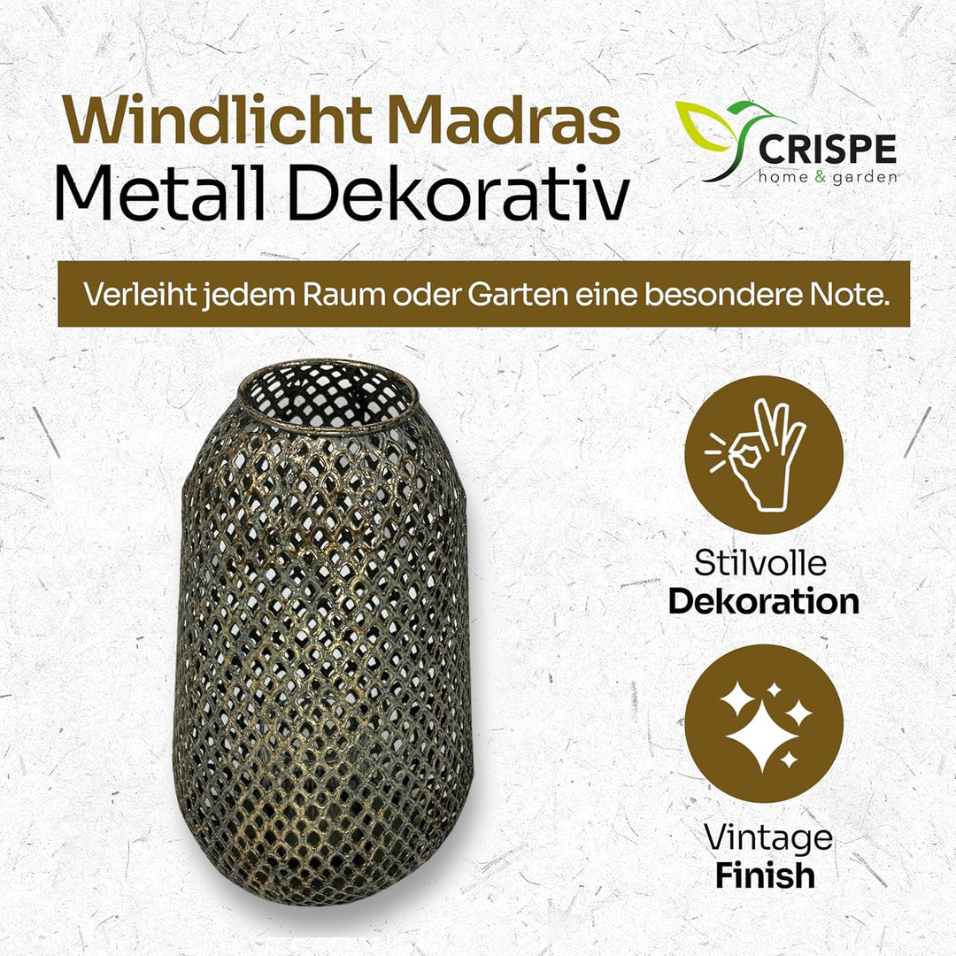 Crispe Home & Garden | orientalisches Windlicht aus Metall | Laterne Madras | Türkis/Gold | Höhe 28