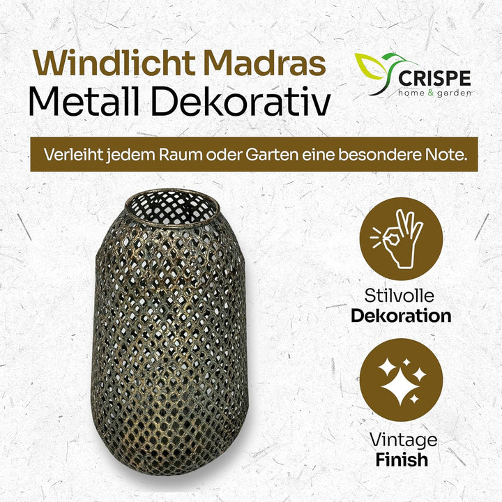 Crispe Home & Garden | orientalisches Windlicht aus Metall | Laterne Madras | Türkis/Gold | Höhe 28
