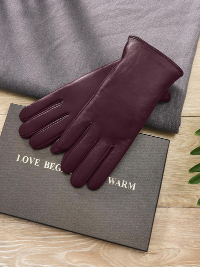 Ymmchy Touchscreen Handschuhe für Damen Warme Leder Handschuhe Gefüttert Winter SMS Handschuhe Weinr