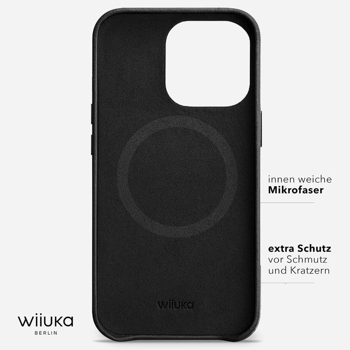 WIIUKA Hülle für iPhone 14 Pro Max, Leder aus Deutschland, Lederhülle extra Dünn, Premium Handyhülle