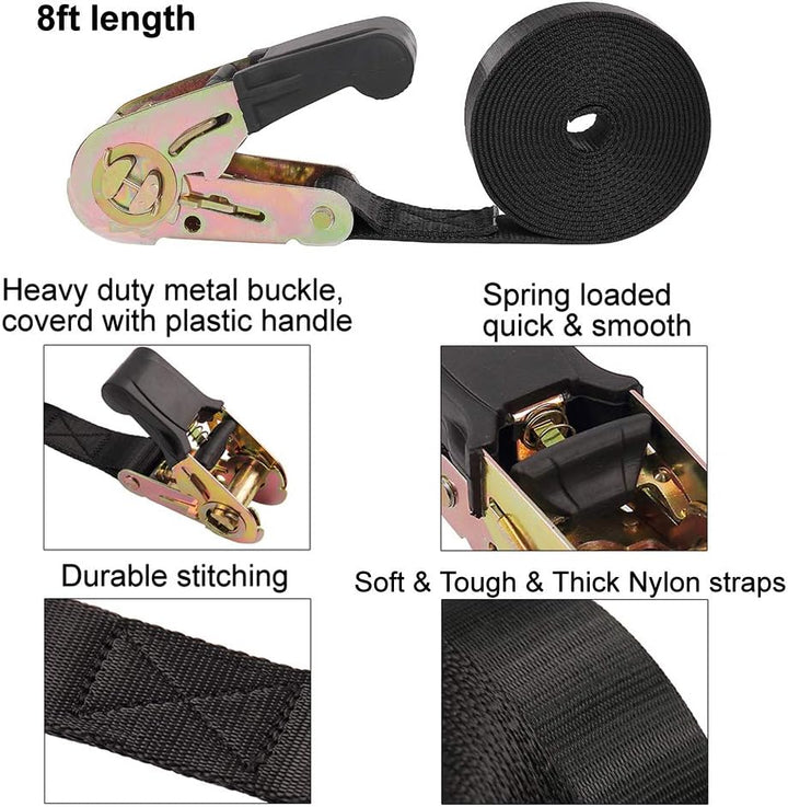 Endless Ratchet Tie Down Straps Heavy Duty Cargo Tie Downs, Durable Nylon Black Strap Down Ratchetin