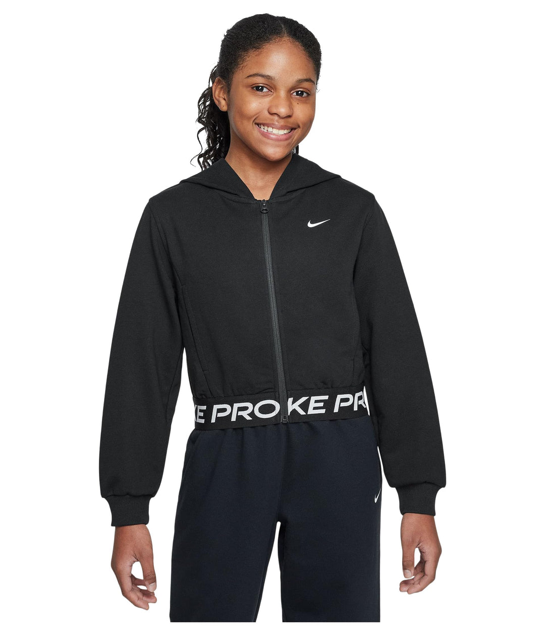 Nike Pro Fleece Dri-FIT-Kapuzenjacke für ältere Kinder (Mädchen), HQ9312 S Black/Black/Black/White,