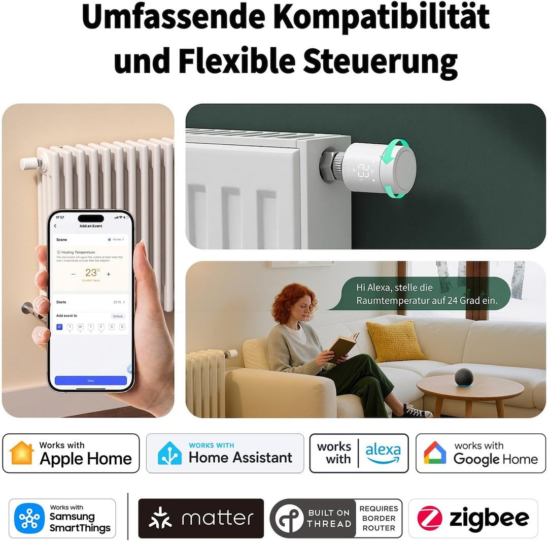 Aqara Smartes Heizkörperthermostat W600(Verbesserte Version), Zigbee/Thread Thermostat, Energiespare