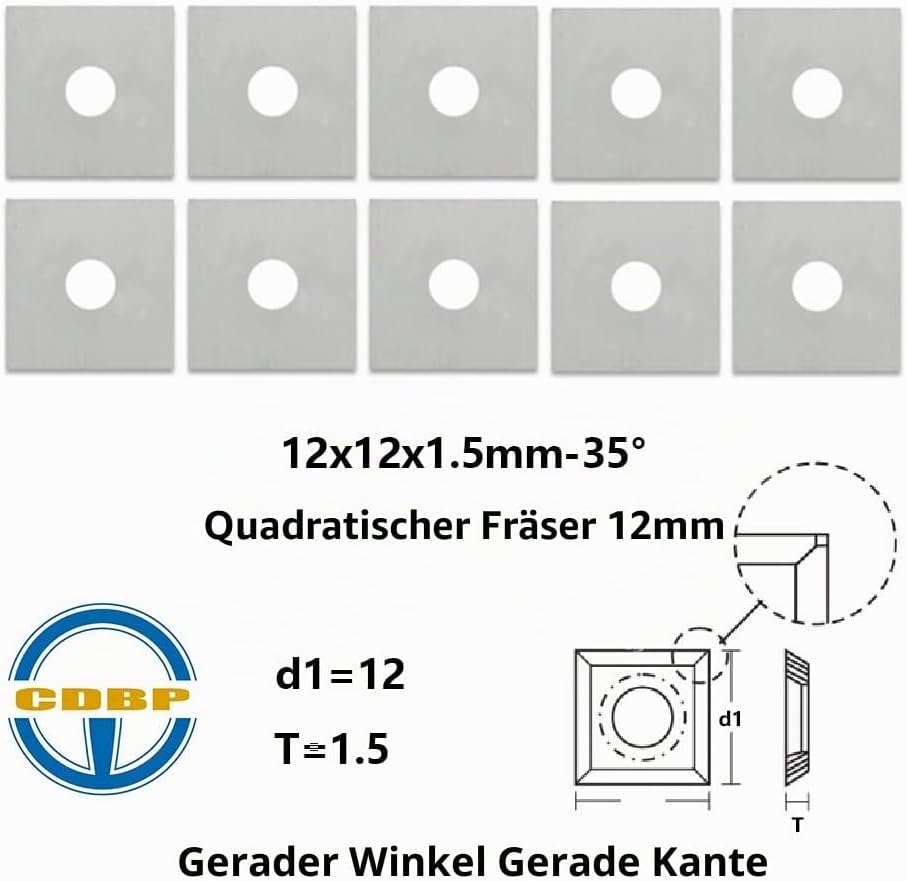 CDBP Quadratische Wendeschneidplatte 12x12x1,5mm, Vorschneider Wendeplatten/Wendemesser HM ,10 Stück