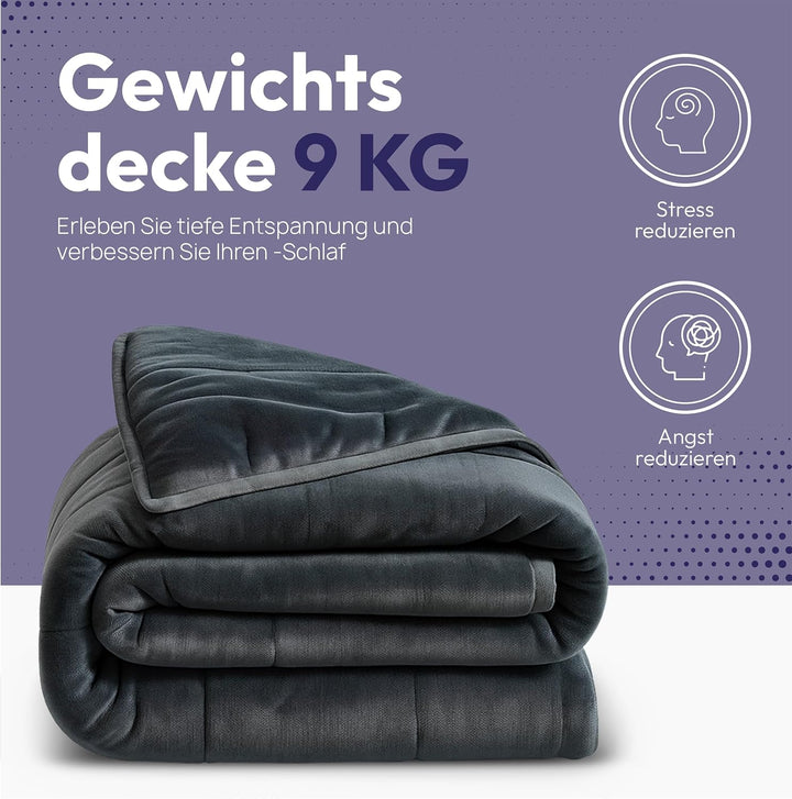 Gewichtsdecke 135 x 200 cm 9 kg – Beruhigende Anti-Stress Decke mit Glasperlen für gleichmässige Dru