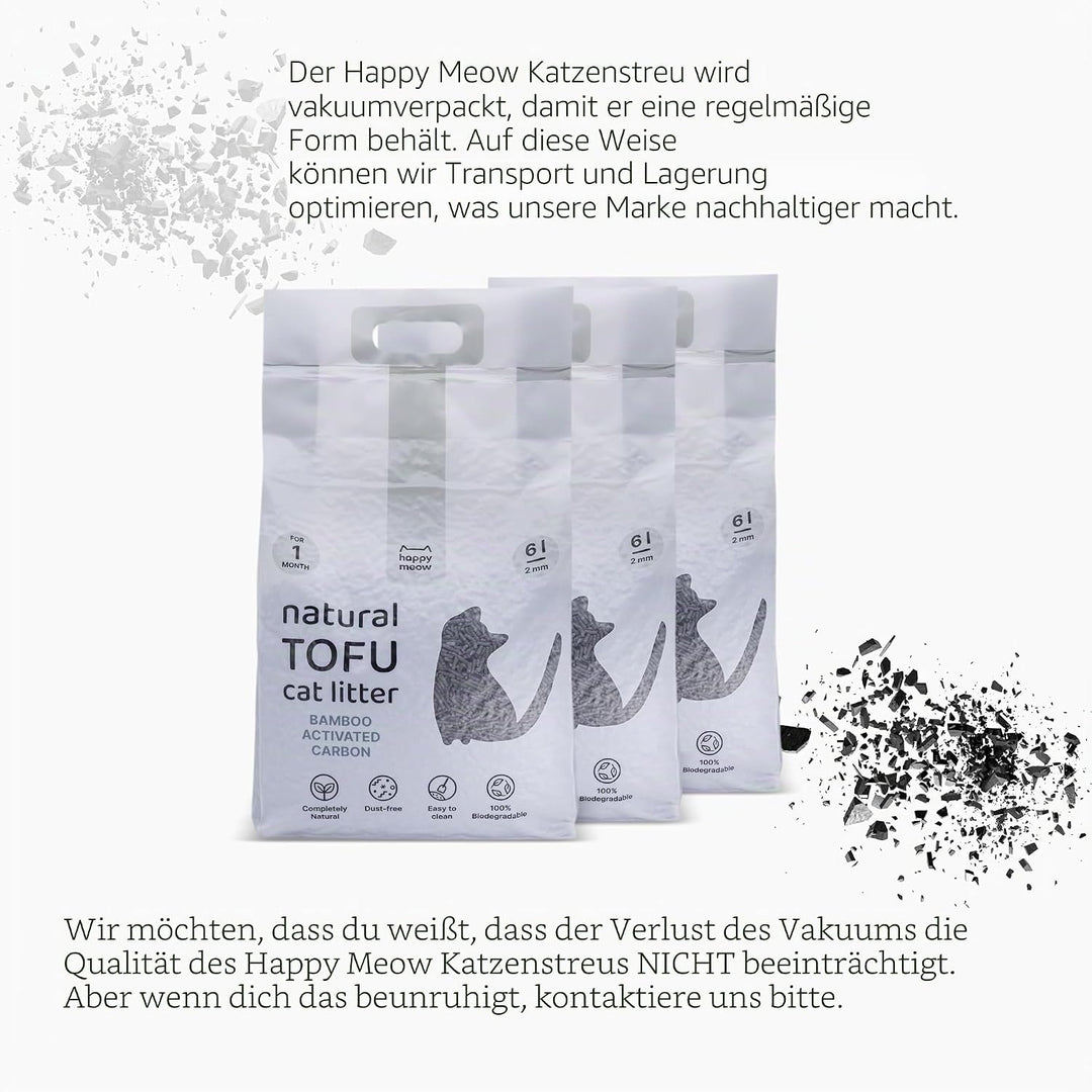HAPPY MEOW Tofu-Katzenstreu für Katzen (18L/7,5Kg) - Biodegradierbar und sofort klumpend, staubarm,