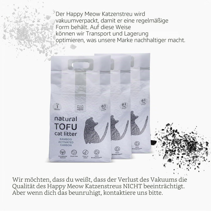 HAPPY MEOW Tofu-Katzenstreu für Katzen (18L/7,5Kg) - Biodegradierbar und sofort klumpend, staubarm,