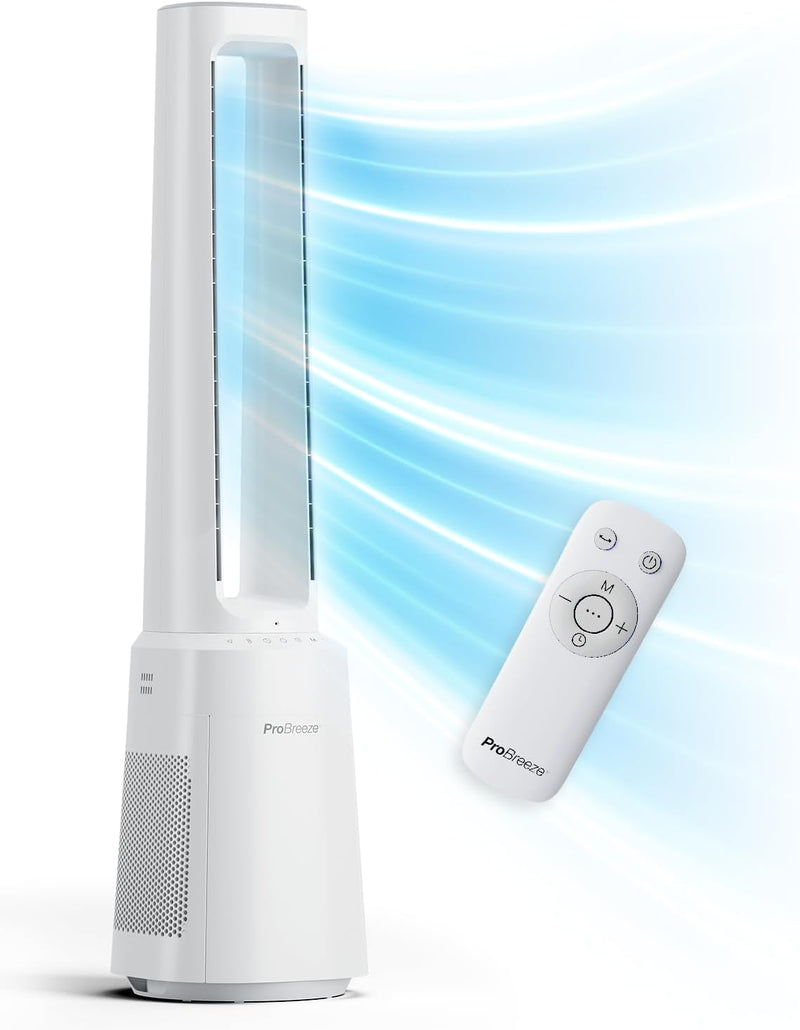 Pro Breeze 105cm rotorloser Ventilator mit Luftreiniger, Turmventilator sehr leise mit Fernbedienung