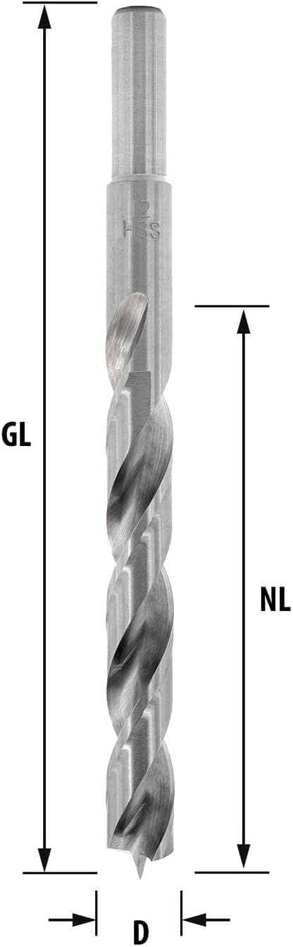 ENT 50120 Holzbohrer Ø 12,0 mm HSS-G, mit Zentrierspitze und Vorschneider, Nutzlänge 91 mm, Gesamtlä