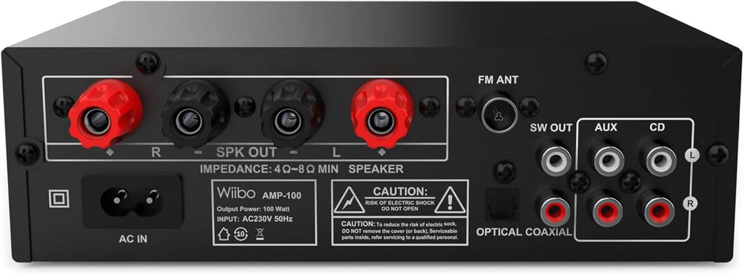 Wiibo AMP-100 Amplificador HiFi Bluetooth Con Respuesta Lineal. 50W + 50W. Con 2 Entradas Micrófono