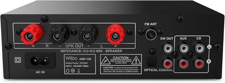 Wiibo AMP-100 Amplificador HiFi Bluetooth Con Respuesta Lineal. 50W + 50W. Con 2 Entradas Micrófono