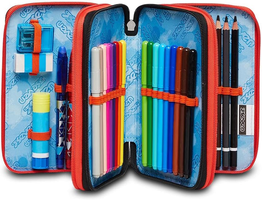 Seven Federmäppchen, Mäppchen, mehrfarbig, Federtasche für Schreibwaren, Etui komplett mit Bleistift
