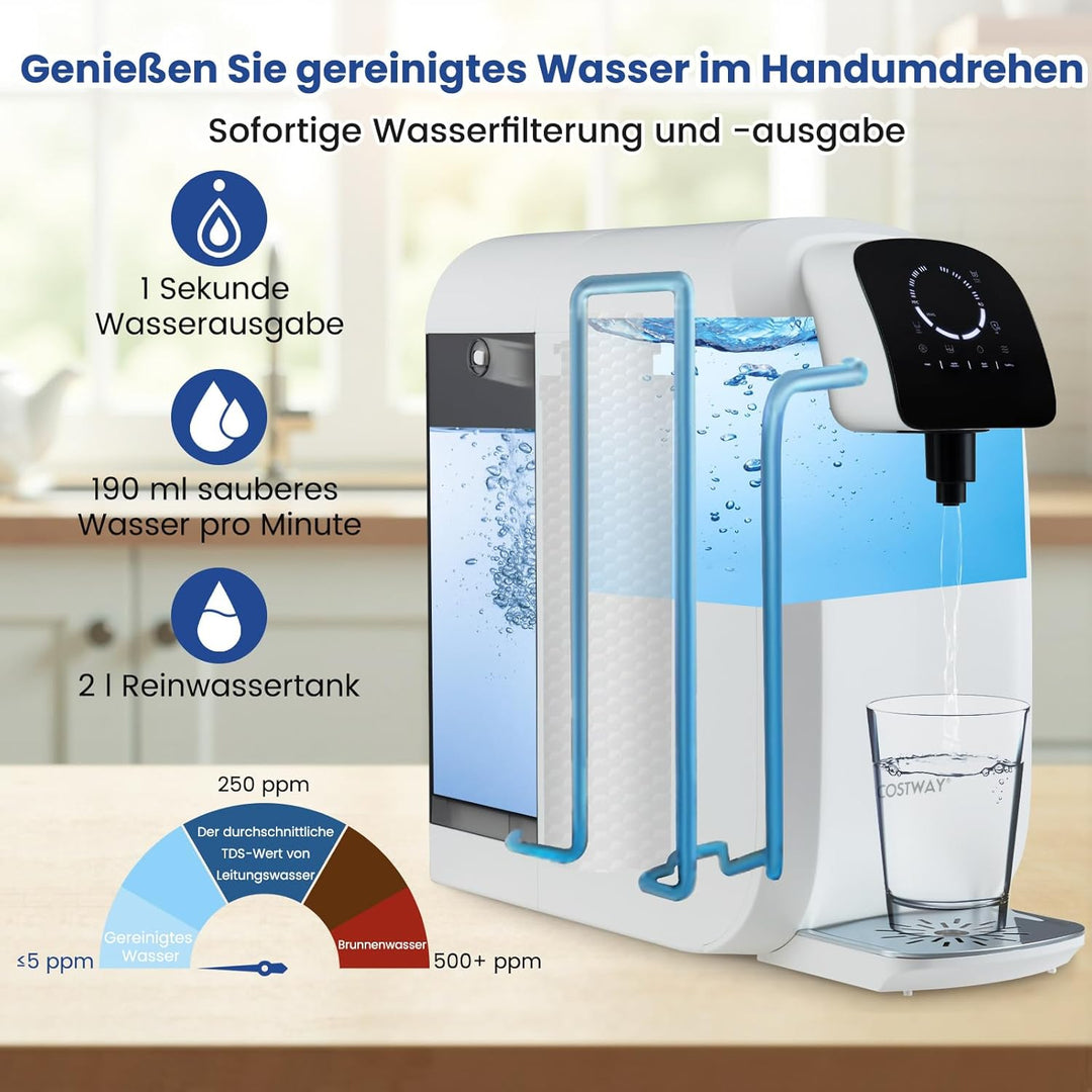 COSTWAY Umkehrosmose Wasserfilter, RO+PPC Wasserfiltrationssystem mit UV-Licht, Umkehrosmoseanlage T