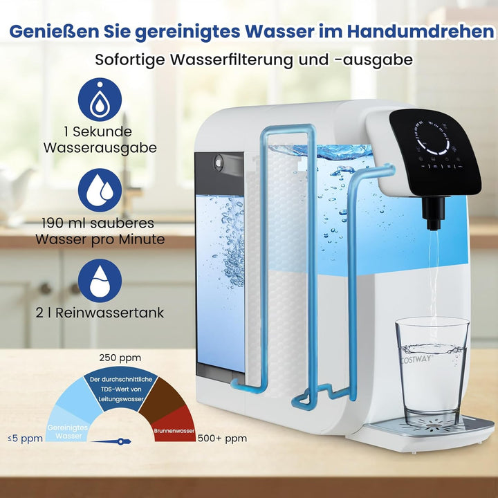 COSTWAY Umkehrosmose Wasserfilter, RO+PPC Wasserfiltrationssystem mit UV-Licht, Umkehrosmoseanlage T