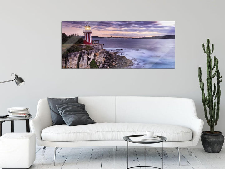 Glasbild Panorama | Wandbild aus Echtglas | Leuchtturm | 100x40 cm | inkl. Aufhängung und Abstandsha